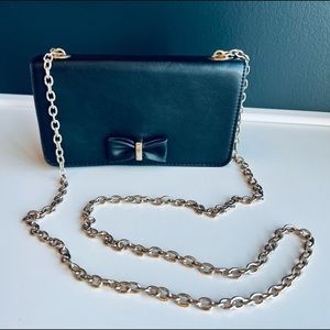 Black and Gold Bow detailed clutch with cross body chain